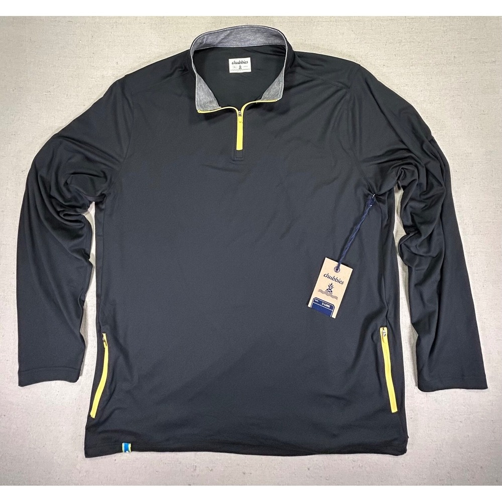 CHUBBIES NWTs‎ XL Black Shirt 1/4 Zip Pullover Long Sleeve Rash Guard Obsidian